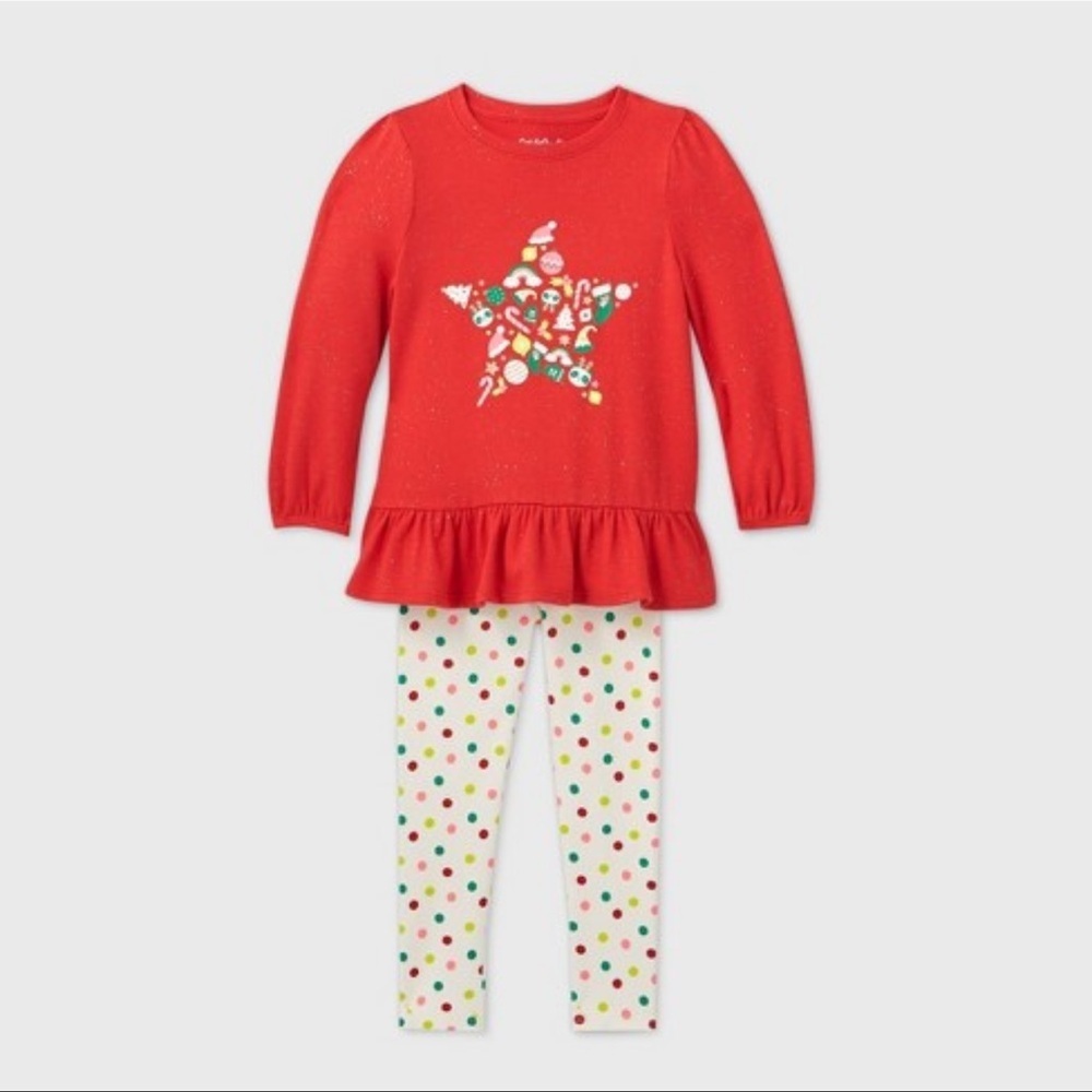 CAT & JACK HOLIDAY STAR LEGGING SET - RED VARIOUS SIZES (NEW WITH TAGS) A11